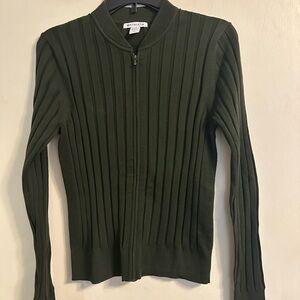 Athleta Olive Green Ribbed Zip-Up Top